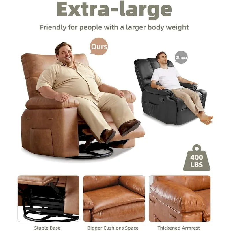 Fauteuil inclinable pivotant et basculant à 360° en cuir PU beige/marron/jaune foncé/café/gris avec fonction chauffante et massage - Utilisation individuelle