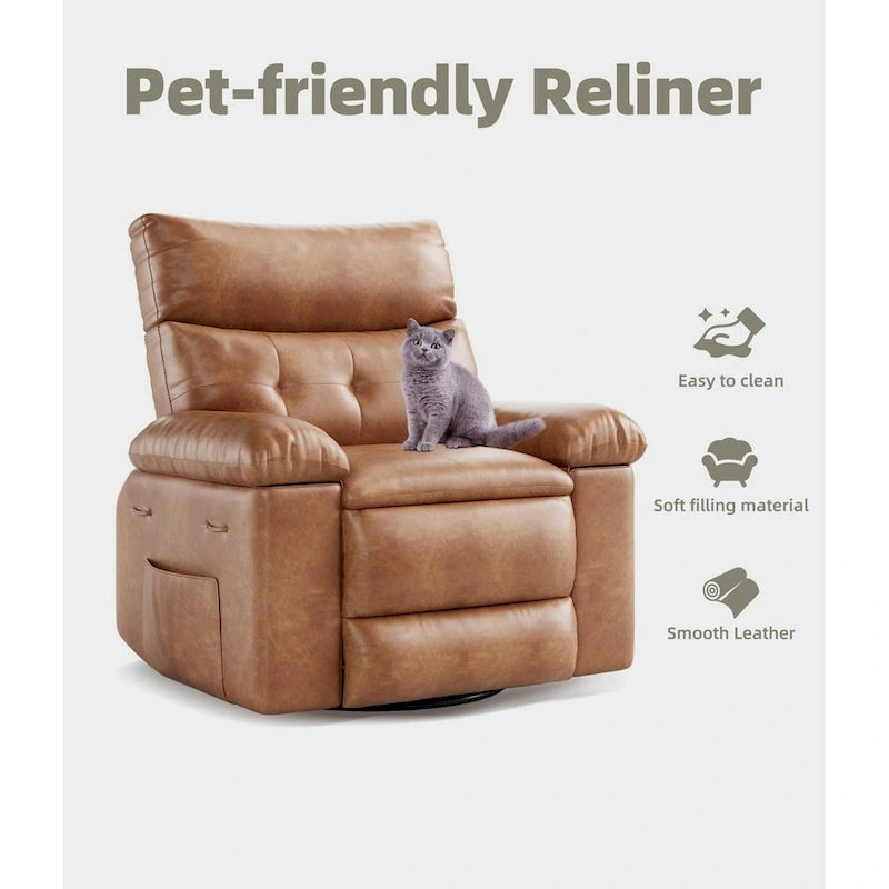 Fauteuil inclinable pivotant et basculant à 360° en cuir PU beige/marron/jaune foncé/café/gris avec fonction chauffante et massage - Utilisation individuelle