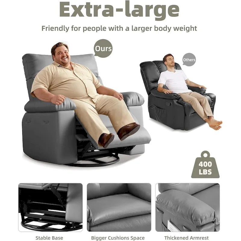 Fauteuil inclinable pivotant et basculant à 360° en cuir PU beige/marron/jaune foncé/café/gris avec fonction chauffante et massage - Utilisation individuelle