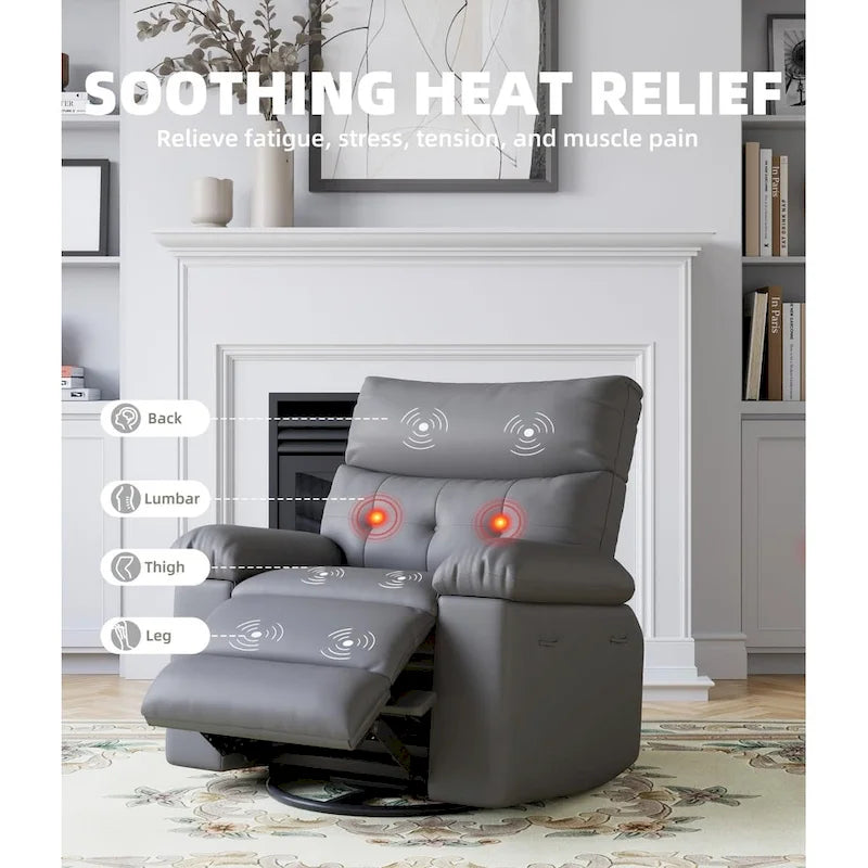 Fauteuil inclinable pivotant et basculant à 360° en cuir PU beige/marron/jaune foncé/café/gris avec fonction chauffante et massage - Utilisation individuelle