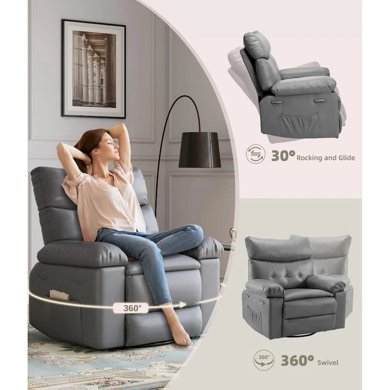 Fauteuil inclinable pivotant et basculant à 360° en cuir PU beige/marron/jaune foncé/café/gris avec fonction chauffante et massage - Utilisation individuelle