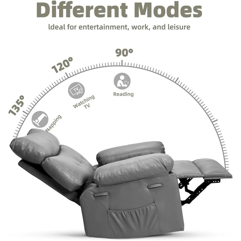 Fauteuil inclinable pivotant et basculant à 360° en cuir PU beige/marron/jaune foncé/café/gris avec fonction chauffante et massage - Utilisation individuelle