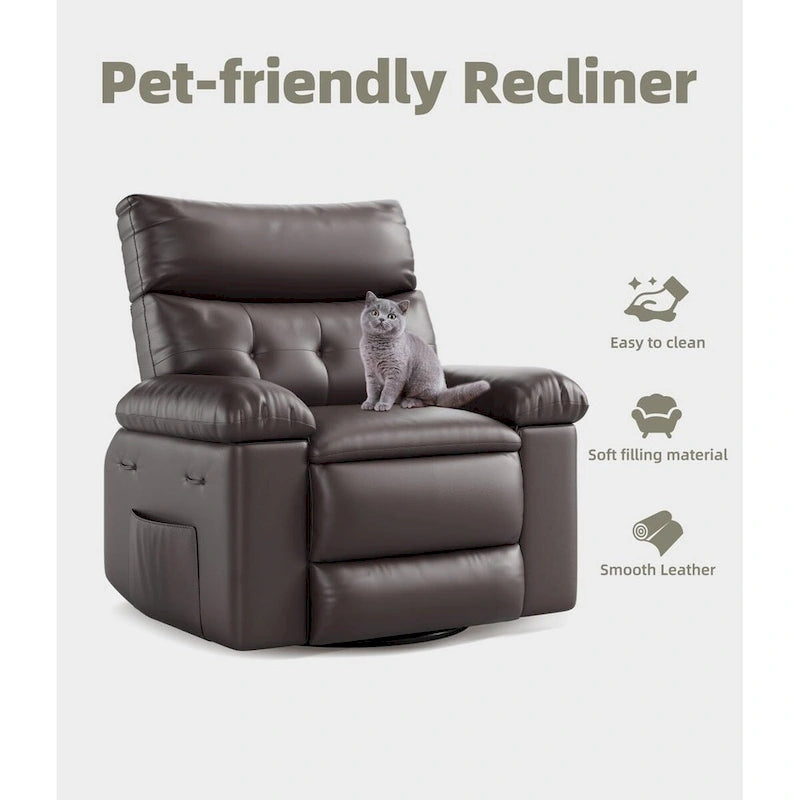 Fauteuil inclinable pivotant et basculant à 360° en cuir PU beige/marron/jaune foncé/café/gris avec fonction chauffante et massage - Utilisation individuelle