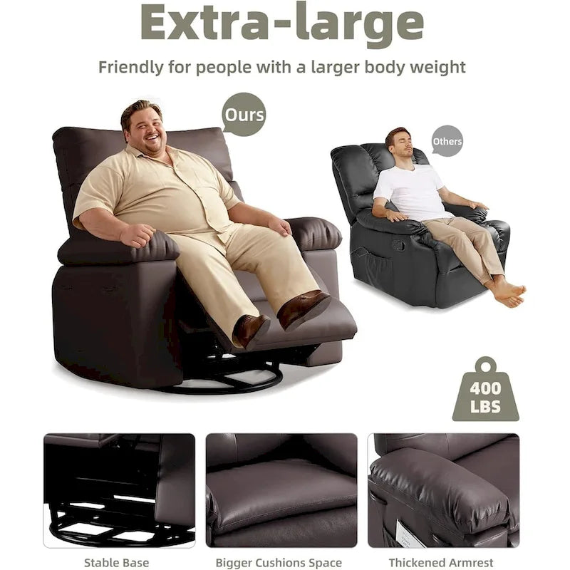 Fauteuil inclinable pivotant et basculant à 360° en cuir PU beige/marron/jaune foncé/café/gris avec fonction chauffante et massage - Utilisation individuelle
