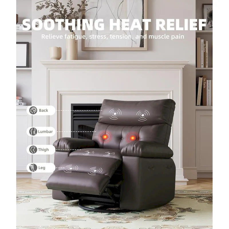 Fauteuil inclinable pivotant et basculant à 360° en cuir PU beige/marron/jaune foncé/café/gris avec fonction chauffante et massage - Utilisation individuelle