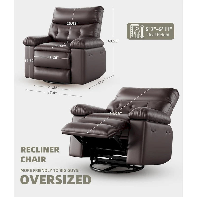 Fauteuil inclinable pivotant et basculant à 360° en cuir PU beige/marron/jaune foncé/café/gris avec fonction chauffante et massage - Utilisation individuelle