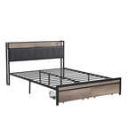 Lit plateforme entièrement métallique noir et gris avec tête de lit en bois et rangement sous le lit - Convient à 2 personnes