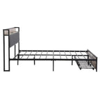 Lit plateforme entièrement métallique noir et gris avec tête de lit en bois et rangement sous le lit - Convient à 2 personnes