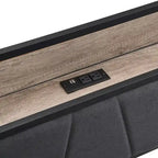 Lit plateforme entièrement métallique noir et gris avec tête de lit en bois et rangement sous le lit - Convient à 2 personnes