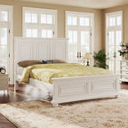 Lit traditionnel en pin White King avec tête et pied de lit décoratifs - Pour 2 personnes