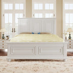 Lit traditionnel en pin White King avec tête et pied de lit décoratifs - Pour 2 personnes
