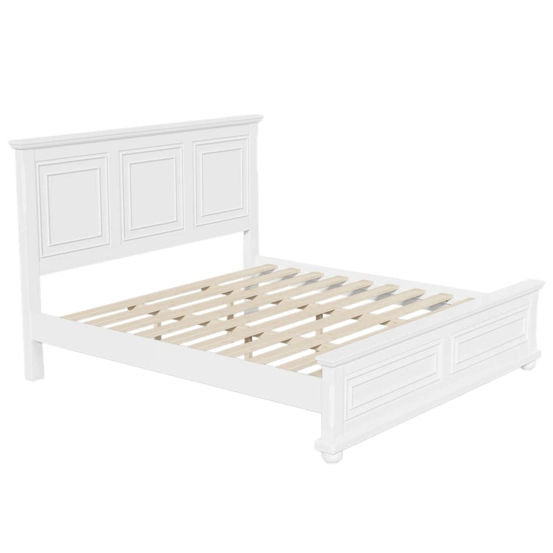 Lit traditionnel en pin White King avec tête et pied de lit décoratifs - Pour 2 personnes