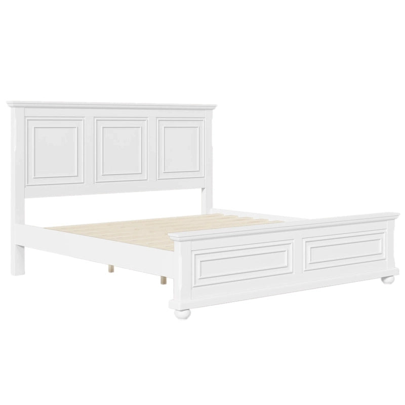 Lit traditionnel en pin White King avec tête et pied de lit décoratifs - Pour 2 personnes