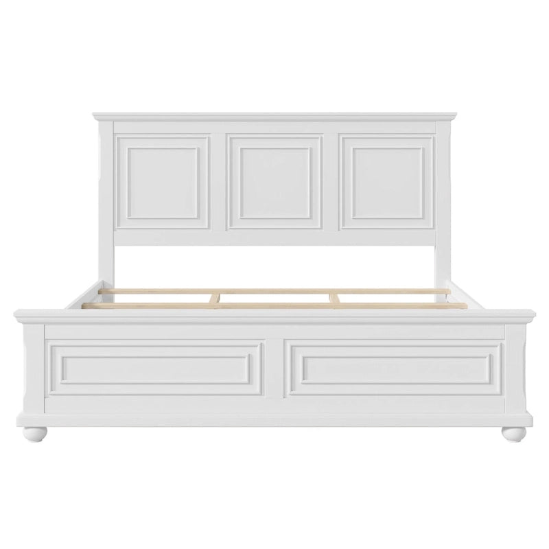 Lit traditionnel en pin White King avec tête et pied de lit décoratifs - Pour 2 personnes