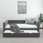 Lit de repos pleine grandeur en velours gris avec lit gigogne – Convient à 2 personnes