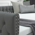 Lit de repos pleine grandeur en velours gris avec lit gigogne – Convient à 2 personnes