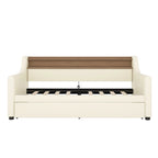 Lit de repos double blanc en similicuir avec lit gigogne, lumières LED et station de recharge - Convient pour 2 personnes