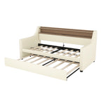 Lit de repos double blanc en similicuir avec lit gigogne, lumières LED et station de recharge - Convient pour 2 personnes