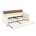 Lit de repos double blanc en similicuir avec lit gigogne, lumières LED et station de recharge - Convient pour 2 personnes