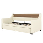 Lit de repos double blanc en similicuir avec lit gigogne, lumières LED et station de recharge - Convient pour 2 personnes
