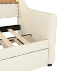 Lit de repos double blanc en similicuir avec lit gigogne, lumières LED et station de recharge - Convient pour 2 personnes
