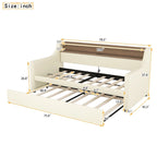 Lit de repos double blanc en similicuir avec lit gigogne, lumières LED et station de recharge - Convient pour 2 personnes