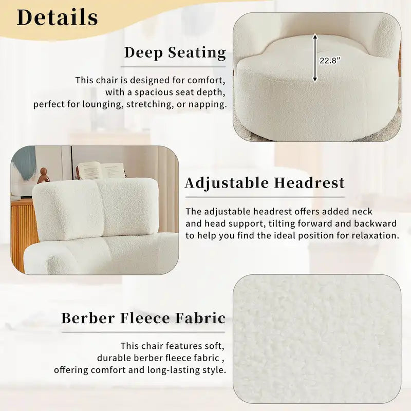 Fauteuil relax pivotant à 360° en polaire berbère crème/gris/jaune/vert avec appuie-tête réglable - Usage unique