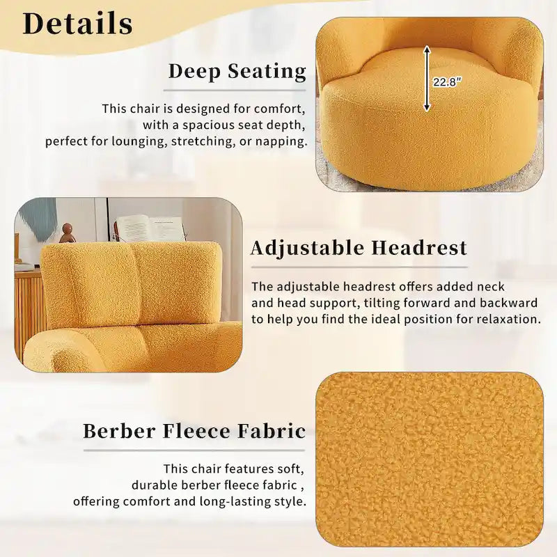 Fauteuil relax pivotant à 360° en polaire berbère crème/gris/jaune/vert avec appuie-tête réglable - Usage unique