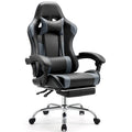 Fauteuil inclinable de jeu ergonomique en similicuir noir et gris avec repose-pieds et soutien lombaire - Usage unique