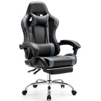 Fauteuil inclinable de jeu ergonomique en similicuir noir et gris avec repose-pieds et soutien lombaire - Usage unique