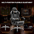 Fauteuil inclinable de jeu ergonomique en similicuir noir et gris avec repose-pieds et soutien lombaire - Usage unique