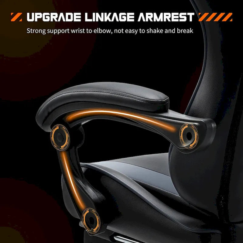 Fauteuil inclinable de jeu ergonomique en similicuir noir et gris avec repose-pieds et soutien lombaire - Usage unique