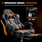 Fauteuil inclinable de jeu ergonomique en similicuir noir et gris avec repose-pieds et soutien lombaire - Usage unique