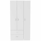 Armoire de rangement moderne à trois portes blanche/beige avec tringle à vêtements - Usage unique