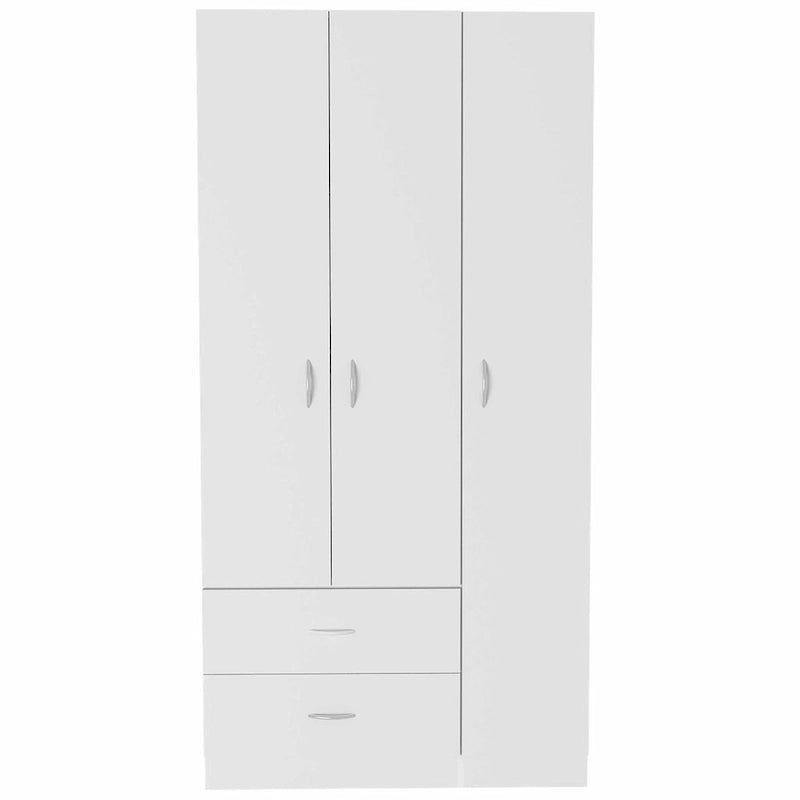Armoire de rangement moderne à trois portes blanche/beige avec tringle à vêtements - Usage unique