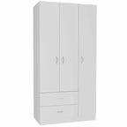 Armoire de rangement moderne à trois portes blanche/beige avec tringle à vêtements - Usage unique