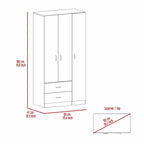 Armoire de rangement moderne à trois portes blanche/beige avec tringle à vêtements - Usage unique