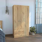 Armoire de rangement moderne à trois portes blanche/beige avec tringle à vêtements - Usage unique