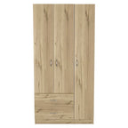 Armoire de rangement moderne à trois portes blanche/beige avec tringle à vêtements - Usage unique