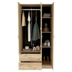Armoire de rangement moderne à trois portes blanche/beige avec tringle à vêtements - Usage unique