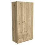 Armoire de rangement moderne à trois portes blanche/beige avec tringle à vêtements - Usage unique