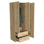 Armoire de rangement moderne à trois portes blanche/beige avec tringle à vêtements - Usage unique