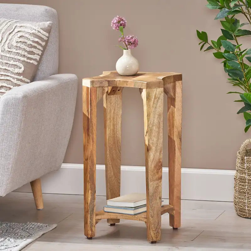 Table d'appoint concave en manguier artisanal style bohème naturel - Usage unique