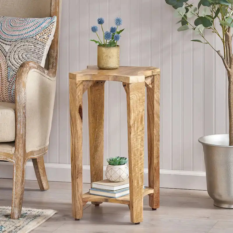 Table d'appoint concave en manguier artisanal style bohème naturel - Usage unique