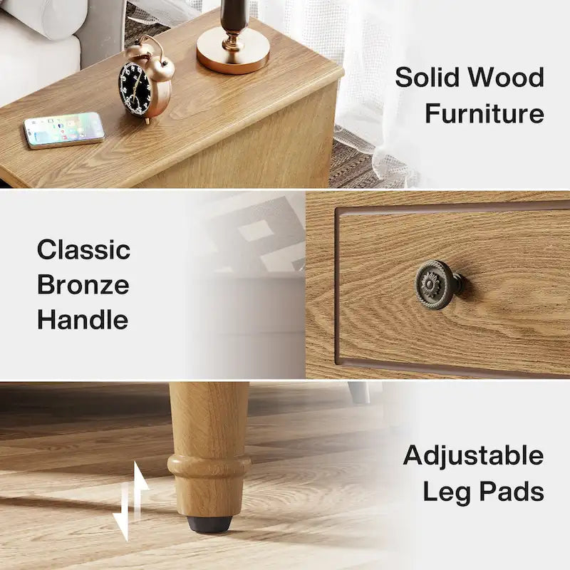 Table d'appoint étroite en bois massif marron foncé/noir/marron clair avec 3 tiroirs - Usage unique