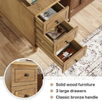 Table d'appoint étroite en bois massif marron foncé/noir/marron clair avec 3 tiroirs - Usage unique