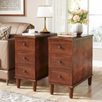 Table d'appoint étroite en bois massif marron foncé/noir/marron clair avec 3 tiroirs - Usage unique