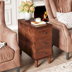 Table d'appoint étroite en bois massif marron foncé/noir/marron clair avec 3 tiroirs - Usage unique