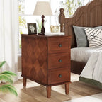 Table d'appoint étroite en bois massif marron foncé/noir/marron clair avec 3 tiroirs - Usage unique