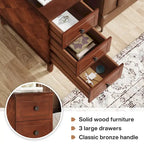 Table d'appoint étroite en bois massif marron foncé/noir/marron clair avec 3 tiroirs - Usage unique